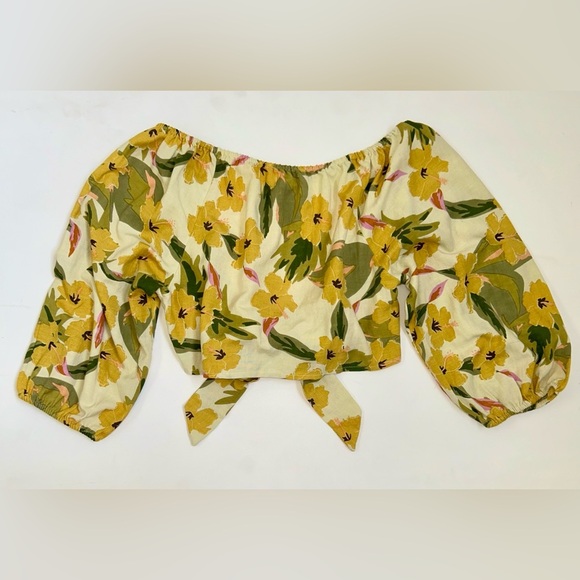 NWT REVOLVE L*Space Vista Tie Front Crop Top M Yellow Floral Puff Sleeve - Picture 5 of 10